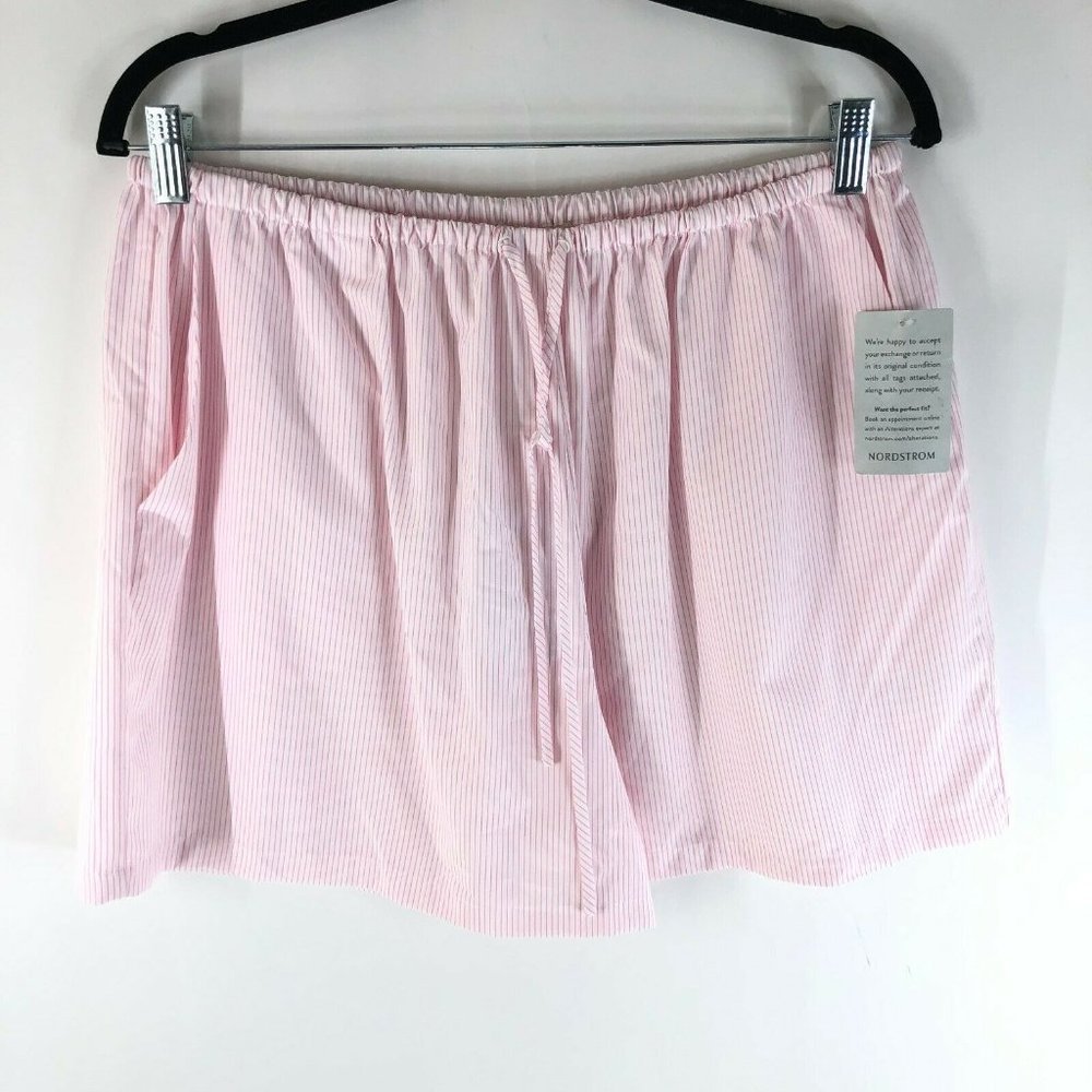 WAYF Womens Lounge Pajama Shorts Pull On Pockets Striped Pink White L
